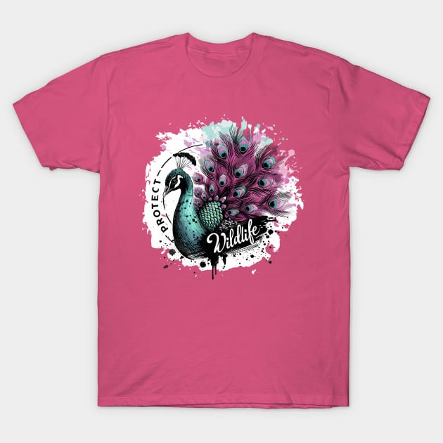 Protect Wildlife - Peacock T-Shirt by PrintSoulDesigns